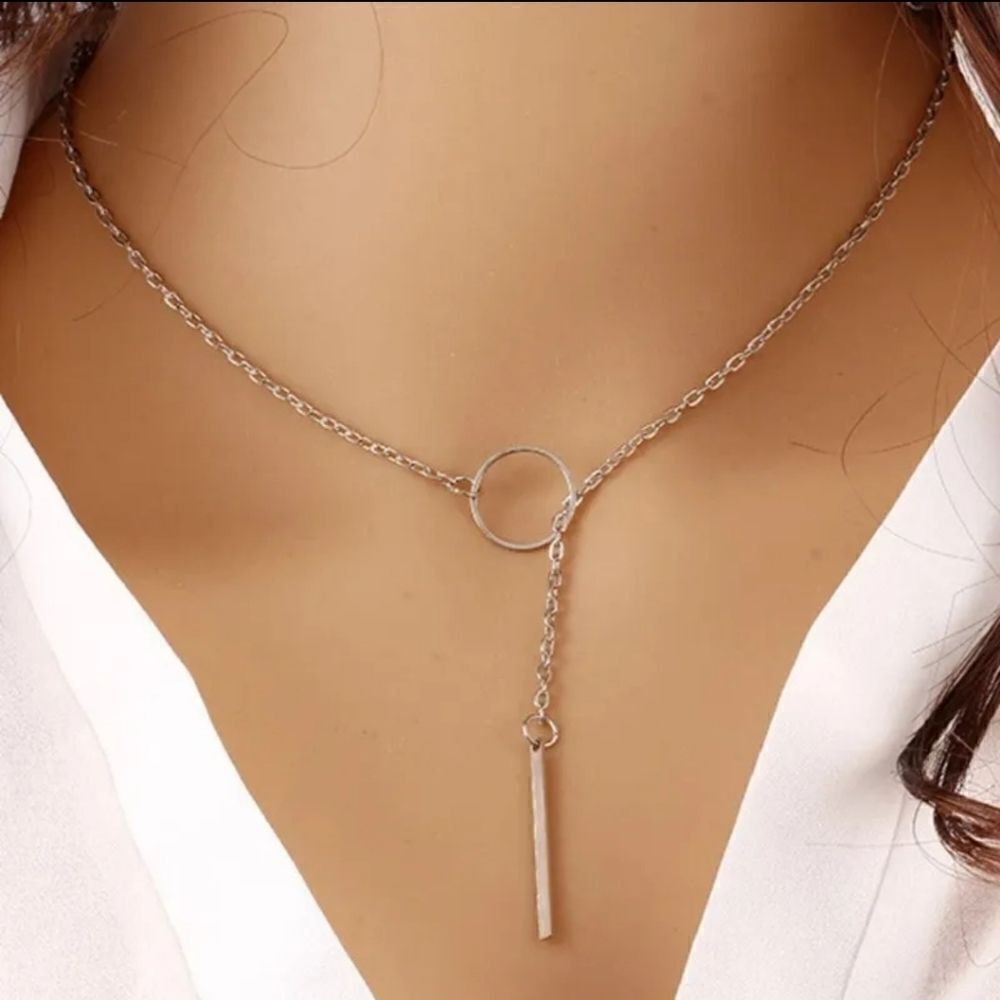 Silver Infinity & Bar Charm Pendant Long Statement Chain Necklace